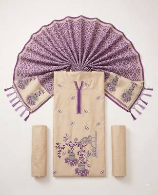 Cream muga cotton jamdani salwar suit dress material 4