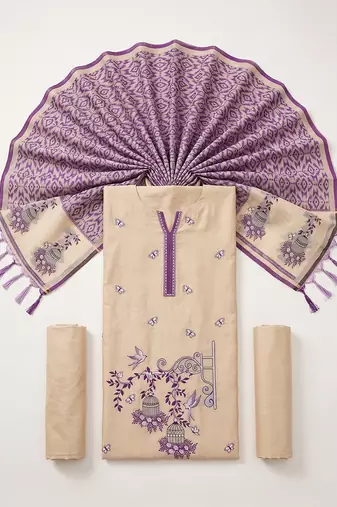 Cream muga cotton jamdani salwar suit dress material
