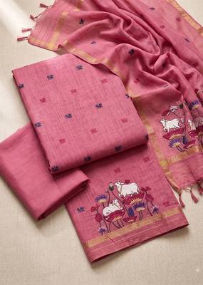 Pink muga cotton jamdani salwar suit dress material 2