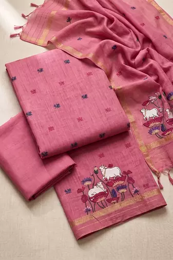Pink muga cotton jamdani salwar suit dress material