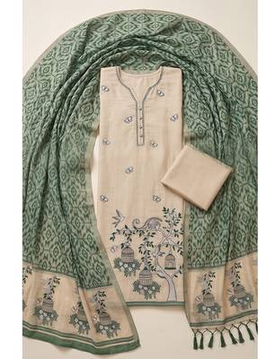 Cream muga cotton jamdani salwar suit dress material 2