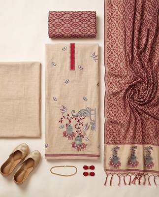 Cream muga cotton jamdani salwar suit dress material 3