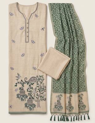 Cream muga cotton jamdani salwar suit dress material 3
