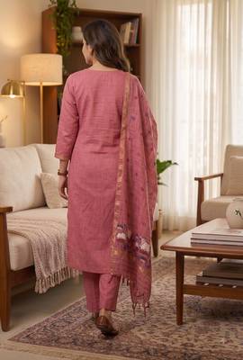 Pink muga cotton jamdani salwar suit dress material 3