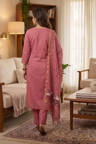 Pink muga cotton jamdani salwar suit dress material