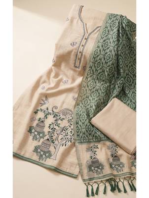 Cream muga cotton jamdani salwar suit dress material 4