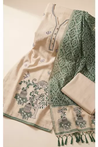 Cream muga cotton jamdani salwar suit dress material