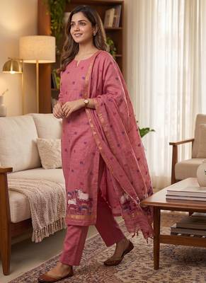 Pink muga cotton jamdani salwar suit dress material 4