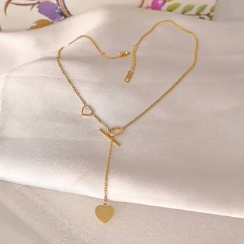 Asymmetric heart toggle bar lariat necklace for women | anti-tarnish gold plated y-chain 1