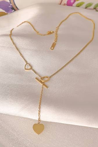 Asymmetric heart toggle bar lariat necklace for women | anti-tarnish gold plated y-chain