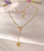 Asymmetric heart toggle bar lariat necklace for women | anti-tarnish gold plated y-chain