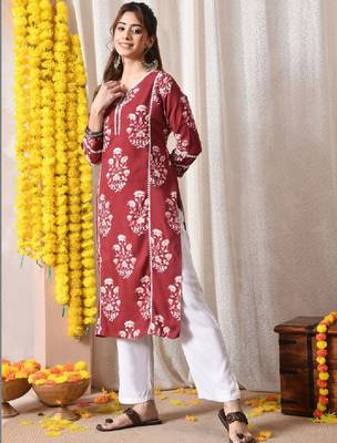 Women floral printed block print kurta 3