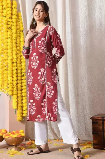 Women floral printed block print kurta