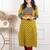 Women yellow mirror work printed ajrak patch cotton kurti