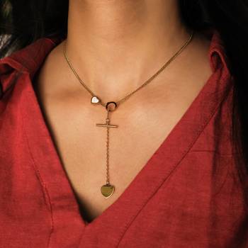 Asymmetric heart toggle bar lariat necklace for women | anti-tarnish gold plated y-chain 2