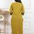 Women yellow mirror work printed ajrak patch cotton kurti