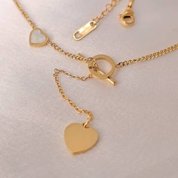 Asymmetric heart toggle bar lariat necklace for women | anti-tarnish gold plated y-chain 3