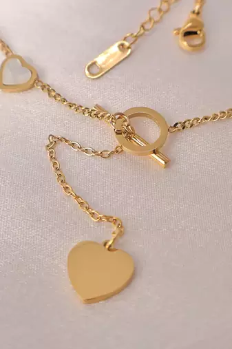Asymmetric heart toggle bar lariat necklace for women | anti-tarnish gold plated y-chain