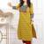 Women yellow mirror work printed ajrak patch cotton kurti