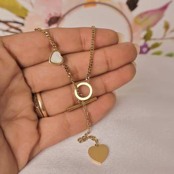 Asymmetric heart toggle bar lariat necklace for women | anti-tarnish gold plated y-chain 5