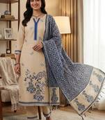 Cream muga cotton jamdani salwar suit dress material