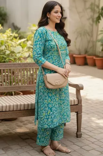 Women floral embroidered thread work kurta