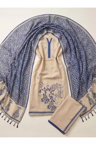 Cream muga cotton jamdani salwar suit dress material