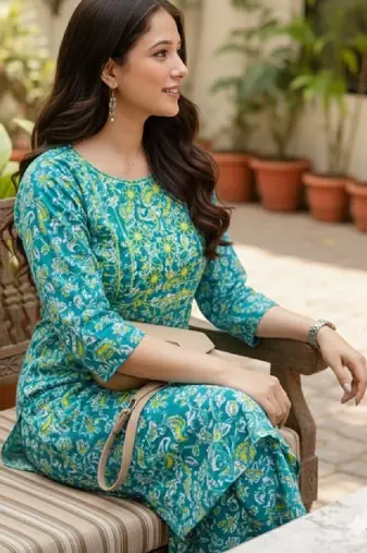 Women floral embroidered thread work kurta