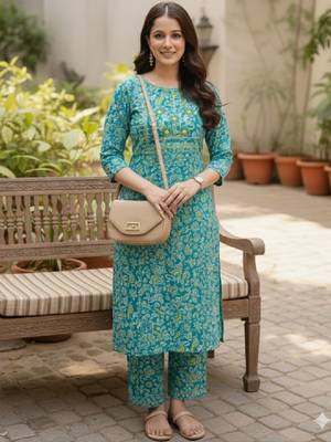 Women floral embroidered thread work kurta 4