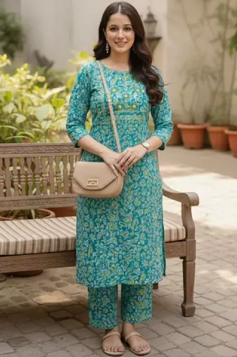 Women floral embroidered thread work kurta