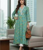 Women floral printed thread work floral kurta