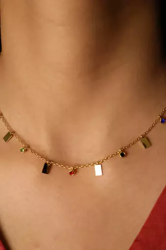 Minimalist bead multi-station necklace for women | anti-tarnish gold plated layering chain