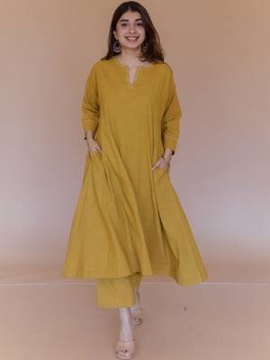 Zari embroidered cotton a-line calf length kurta 2