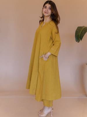 Zari embroidered cotton a-line calf length kurta 3