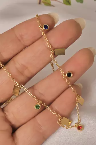 Minimalist bead multi-station necklace for women | anti-tarnish gold plated layering chain