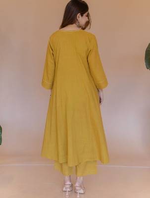 Zari embroidered cotton a-line calf length kurta 4