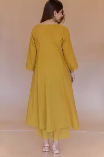 Zari embroidered cotton a-line calf length kurta