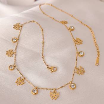 Butterfly charm necklace for women | anti-tarnish gold plated stainless steel multi-charm chain 1