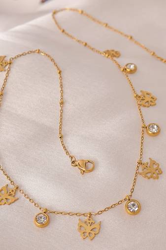 Butterfly charm necklace for women | anti-tarnish gold plated stainless steel multi-charm chain