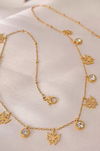 Butterfly charm necklace for women | anti-tarnish gold plated stainless steel multi-charm chain