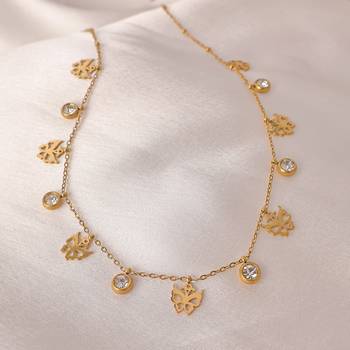 Butterfly charm necklace for women | anti-tarnish gold plated stainless steel multi-charm chain 3