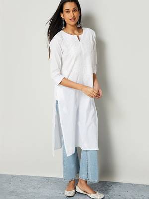 Women embroidered regular sleeves thread work kurta 3