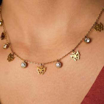 Butterfly charm necklace for women | anti-tarnish gold plated stainless steel multi-charm chain 4