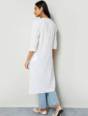 Women embroidered regular sleeves thread work kurta 4