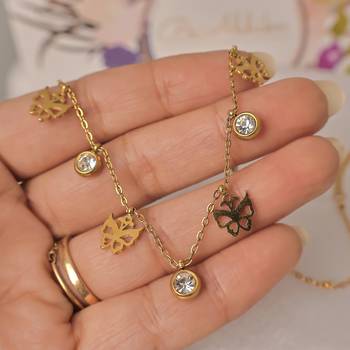 Butterfly charm necklace for women | anti-tarnish gold plated stainless steel multi-charm chain 5