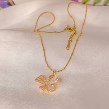 Pave butterfly crystal drop necklace for women | anti-tarnish gold plated satellite snake chain 1
