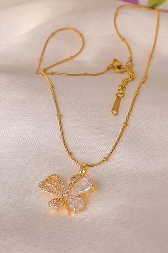 Pave butterfly crystal drop necklace for women | anti-tarnish gold plated satellite snake chain