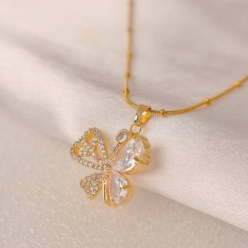 Pave butterfly crystal drop necklace for women | anti-tarnish gold plated satellite snake chain 3