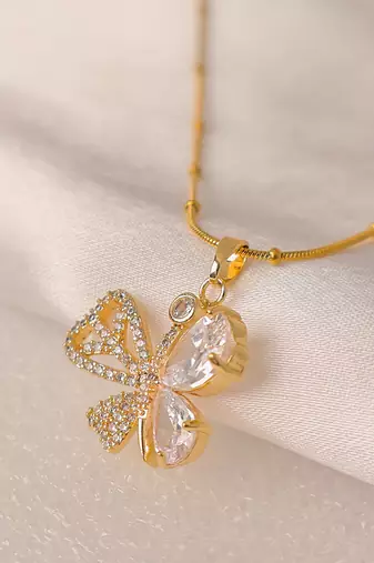 Pave butterfly crystal drop necklace for women | anti-tarnish gold plated satellite snake chain