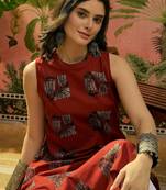 Block printed mandarin collar neck straight kurta